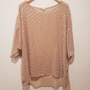 Loralette Blush Pink Sheer Overlay Angel Wing Sleeves Gold Accent Design Size 2X